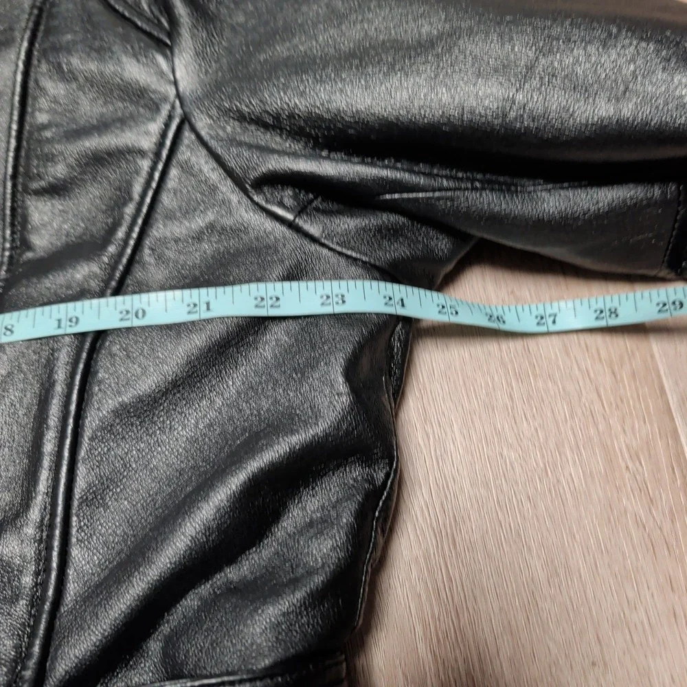 Vintage Wilsons Leather Black Hooded Jacket Faux Fur‎ Lined Belted Womens XL
